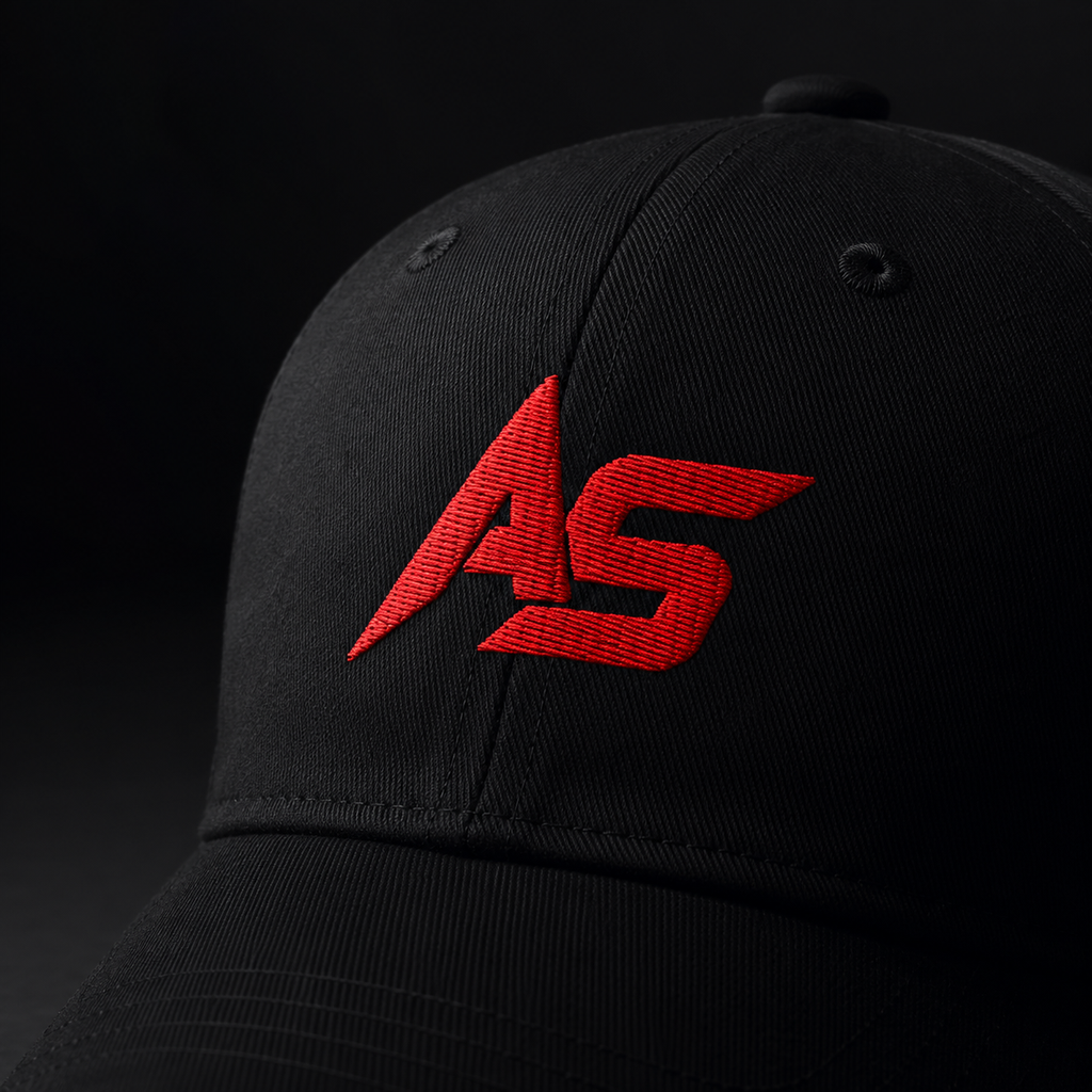 ApathySaves AS Logo Dad Hat – Red AS Embroidery Detail Close-Up