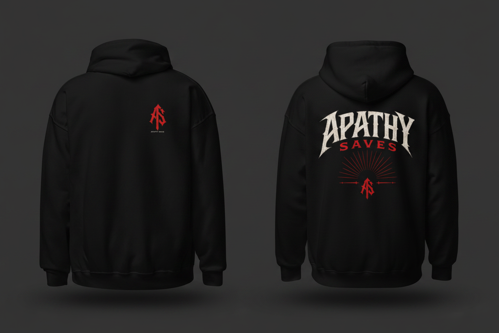 AS Monogram Statement Hoodie – Product Mockup Front Back – Dark Studio – ApathySaves