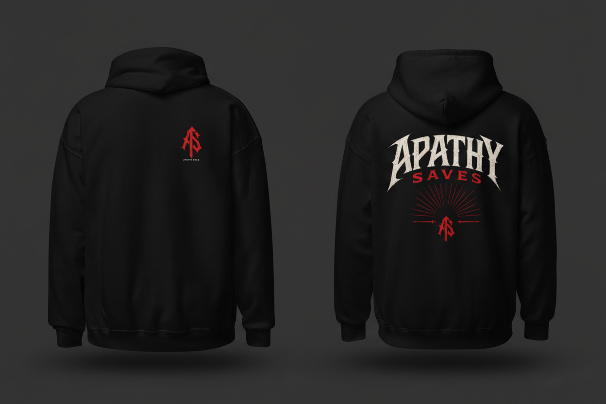 AS Monogram Statement Hoodie – Product Mockup Front Back – Dark Studio – ApathySaves