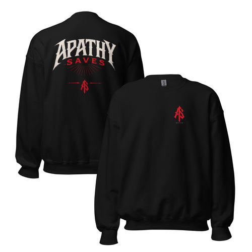 ApathySaves Red Monogram Crewneck – Black – Front & Back Product Mockup