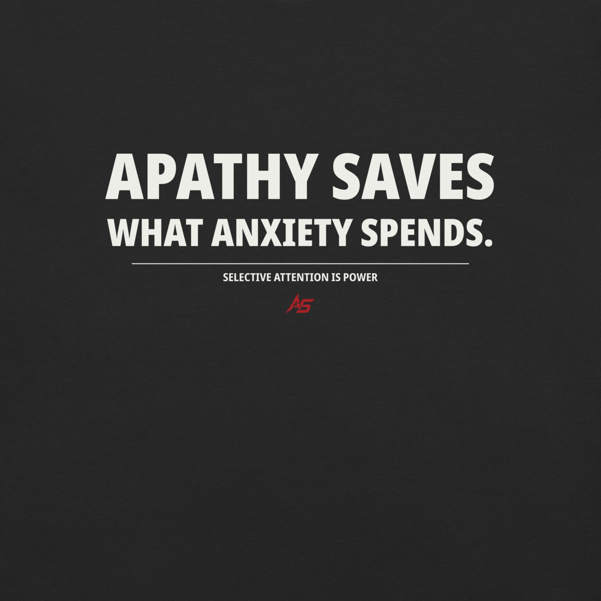 Black ApathySaves Comfort Colors 1717 heavyweight T-shirt, back product mockup with white slogan and red AS logo