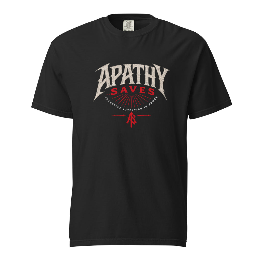 ApathySaves Selective Attention Is Power heavyweight black tee – front view