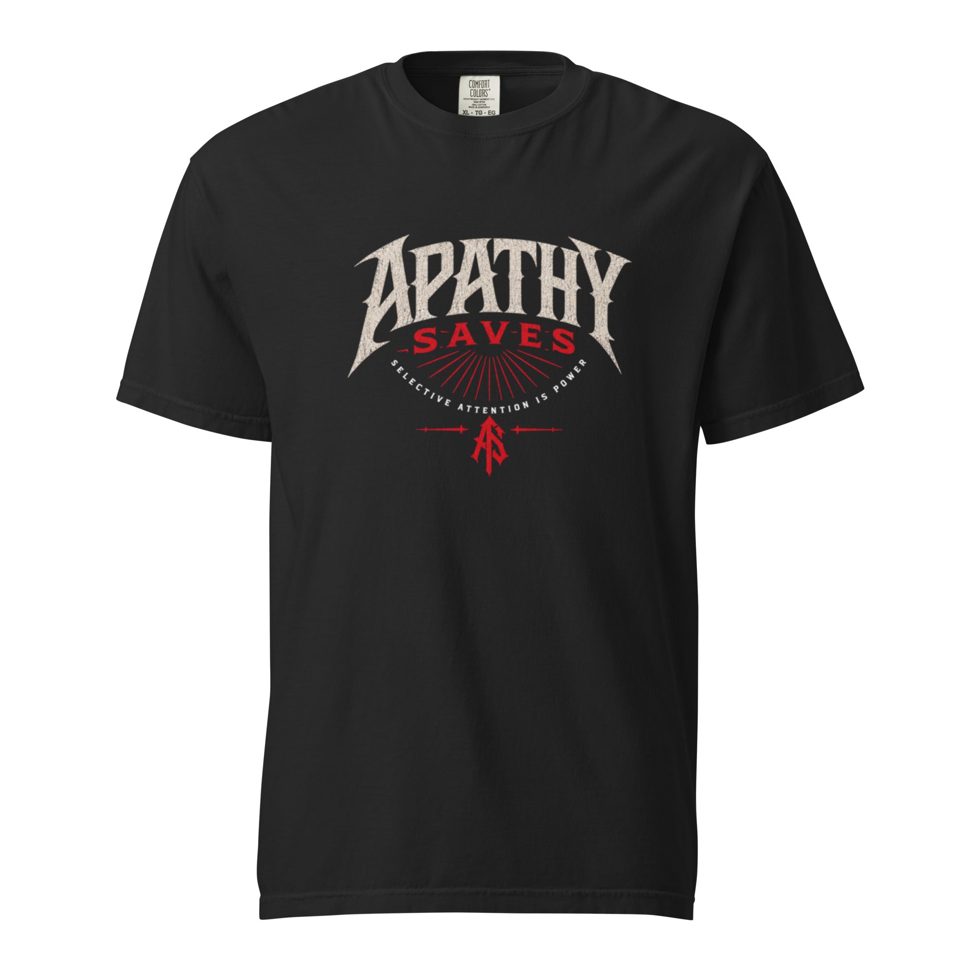 ApathySaves Selective Attention Is Power heavyweight black tee – front view