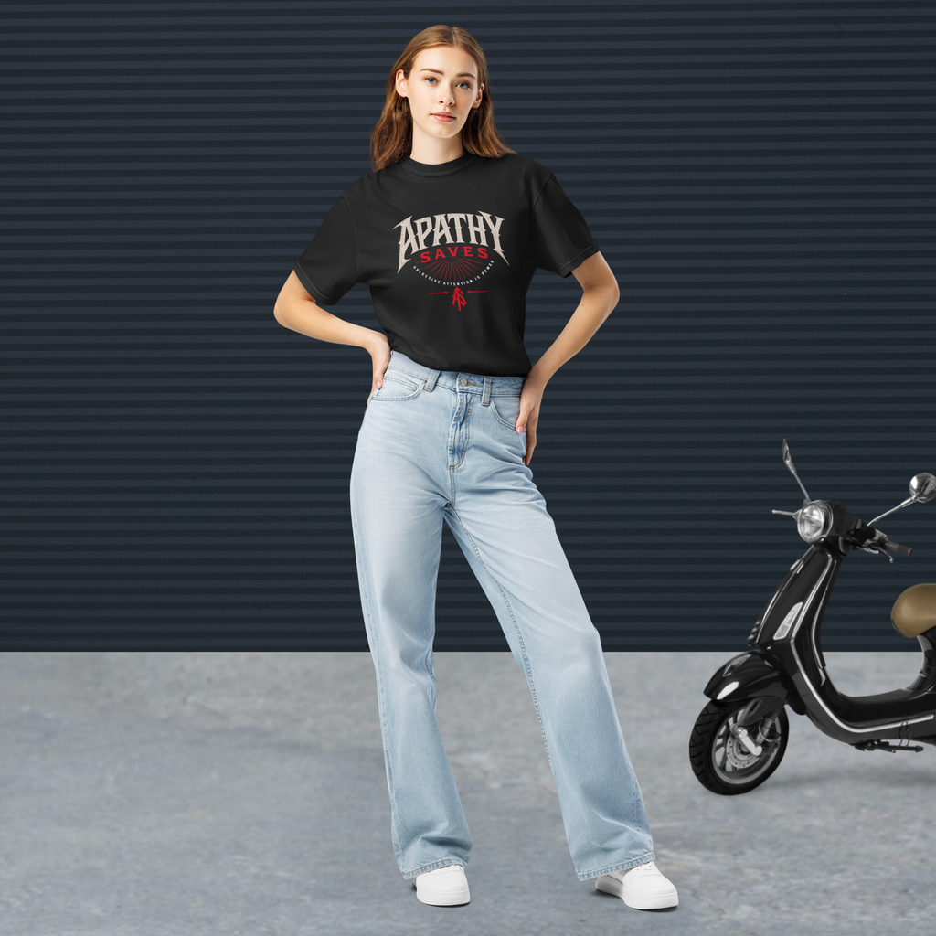 ApathySaves Selective Attention Is Power tee – female lifestyle front shot