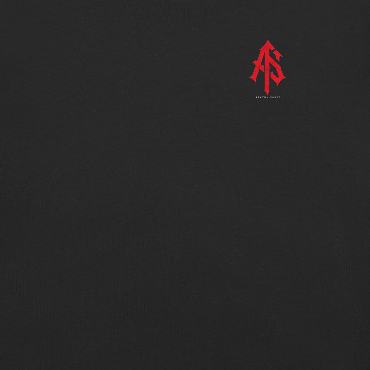 Black ApathySaves Comfort Colors 1717 heavyweight T-shirt, front product mockup with red AS chest logo
