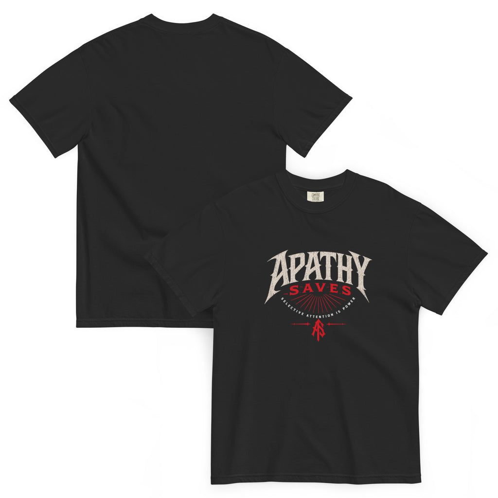 ApathySaves Selective Attention Is Power tee – front and back view